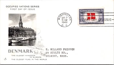 UNITED STATES 1943 WWII CACHET FDC COVER OCCUPIED NATIONS CANC WASHINGTON ADDR - Image 1 of 2