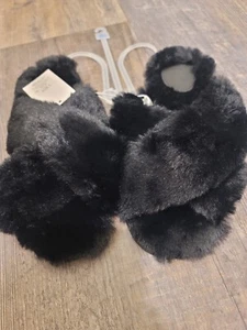 Stars Above Women's Paris Crossband Faux Fur Slippers Black Size L 9/10 - Picture 1 of 6