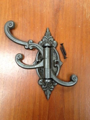 TRIPLE  ANTIQUE STYLE SWIVEL CAST IRON WARDROBE HOOK HAT & COAT UTILITY HOOK - Image 1 of 2