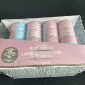 Gender Reveal Party Confetti Poppers - It's a Girl! 12 Pink Poppers Box Sealed - Picture 1 of 2