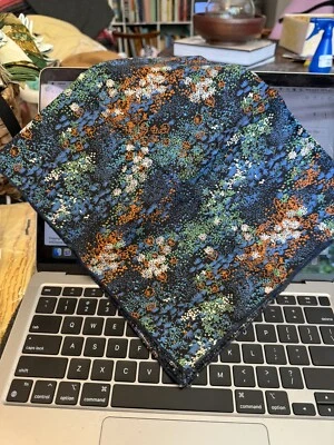 Vintage Dark Napkin Black Blue Orange Flowers Abstract background Square  - Image 1 of 4