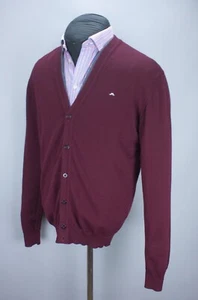 J. LINDEBERG Jumper Mens Button Cardigan V-Neck Bordo/Red  Size XL Wool - Picture 1 of 22