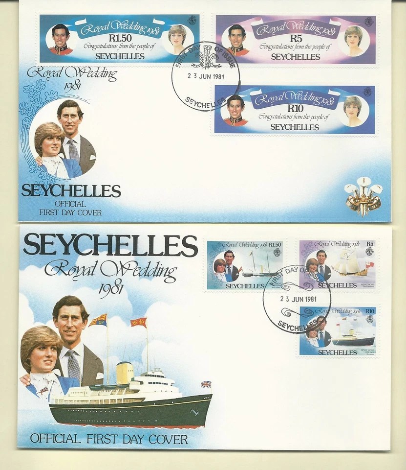 Boda Real Seychelles 1981 3 hojas MNH y 2 FDC'S SC # 469-74 ENVÍO GRATUITO Foto 1 de 2