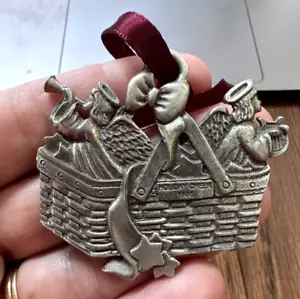 Christmas Longaberger Pewter Holiday Cheer Basket Ornament Tie On 1996 Vintage - Picture 1 of 4