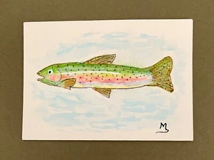 Rainbow Trout, ORIGINAL ACEO Painting, Trout Fish, Art Gift - Picture 1 of 4