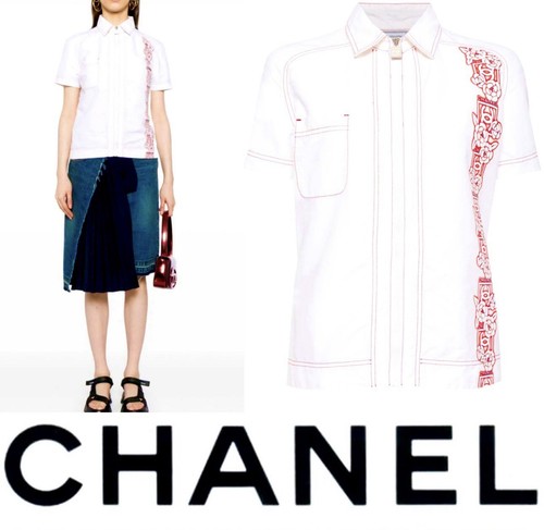 4K Chanel Vintage 2005 Barbie Surf Bianco Rosso Giacca Logo Top 34 36 38 2 4 6 S M