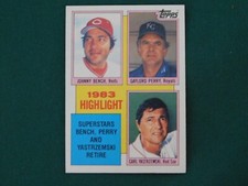 Carl Yastrzemski, Johnny Bench and Gaylord Perry Retire (1984 Topps # 6)