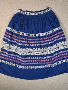 Ceve Handwoven Indian Cotton Blue Skirt Aztec Western Praire Cowgirl Midi Ranch - Picture 1 of 10