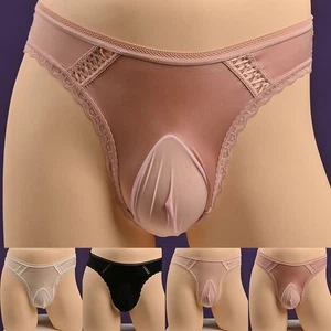 Men's Sexy Briefs High Waist Lingerie Ice Silk Underwear Pouch Panties - Picture 1 of 28