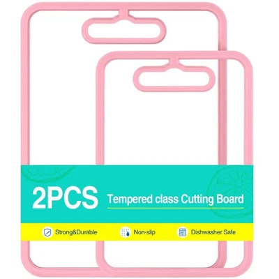 Pink Glass Cutting Board Set of 2 - Stylish Kitchen Gift for Women, Housewarm... - Image 1 of 4