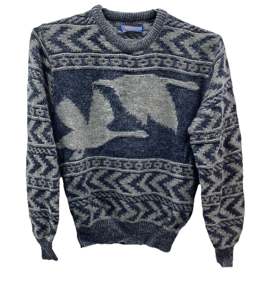 Vtg Pendleton Men’s Med Mallard Duck Long Sleeve Wool Sweater Blue & Gray - Image 1 of 4