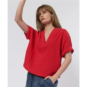Xirena Avery Top Apple Red Size Medium Cotton Gauze Deep V Rolled Cap Sleeve - Picture 1 of 6