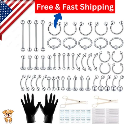 Kit de perforación 104 piezas 14G‐16G acero inoxidable joyería corporal mixta para oreja, nariz... Foto 1 de 4