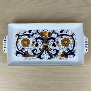 Nova Deruta rechteckiges Serviertablett Platte Blumen Aufkleber handbemalt in Italien - Bild 1 von 16