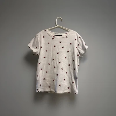 Blusa desbotada rosa branca com nervuras estampa de cogumelo tamanho grande - Imagem 1 de 3