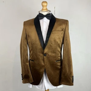 NEXT Velvet Blazer Jacket Men's 40S Gold Tuxedo Dinner Evening Slim Fit - Picture 1 of 15