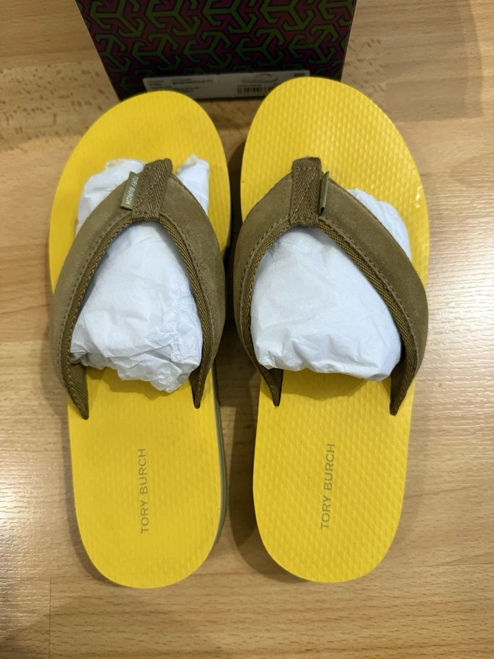 Sandalias Chanclas Tory Burch Cuero Amarillo Nuevo en Caja Talla 9 Foto 1 de 4