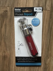Vivitar VT-6 Tripod RED Pocket Tripod W 6” Extension Fits Most Cameras 360 - Picture 1 of 2