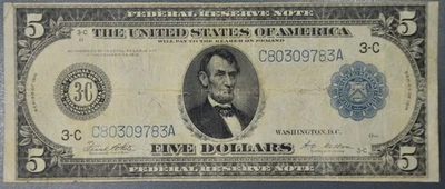 1914 $5 FRN LARGE NOTE Philadelphia White/Mellon Fr# 855c Grade: F A5648 - Image 1 of 2