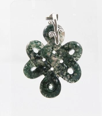 Colgante/cuentas nudo de la suerte ágata musgo natural 32 mm (ancho) x 42 mm (l) Foto 1 de 4