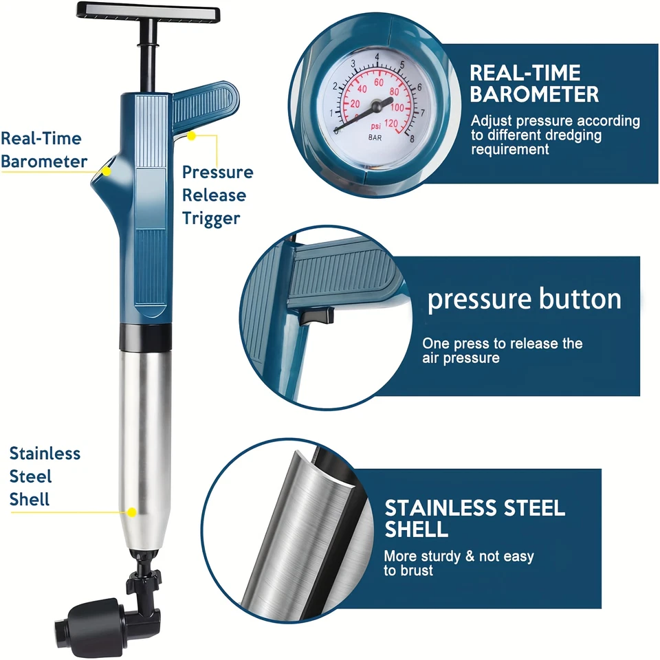 Toilet Plunger Kit, High Pressure Air Drain Cleaner, Toilet Clog Remover - Image 1 of 4