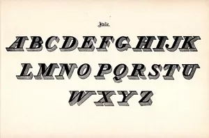Antique Alphabet Print Italic Font 1906 Calligraphy Art Black White Decor 5857b - Picture 1 of 2