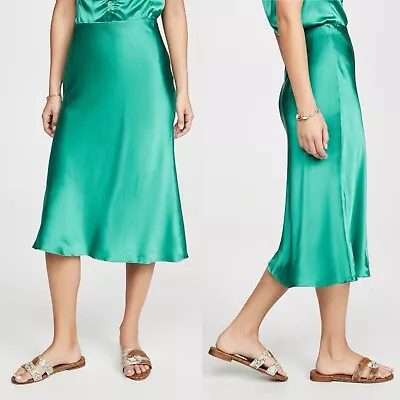 Falda Midi REBECCA TAYLOR Seda Charmeuse Talla XL X-Grande Malaquita Slip Teal Sesgado Foto 1 de 4