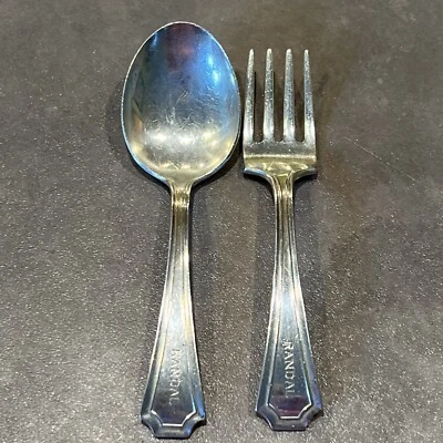 Antiguo Lote De 2 Tenedores Cuchara Bebé Gorham Fairfax Plata Esterlina Monograma Randal Foto 1 de 4