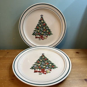 Vintage Christmas Tree 10.25 Inch Stoneware Plates. Replacements Train Teddy 2pc - Picture 1 of 8