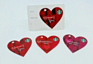 Starbucks Coffee 2013 Gift Card Valentines Day Heart Red Zero Balance Set of 4 - Imagen 1 de 12