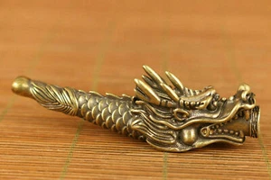 Exquisite chinese old copper hand carved dragon statue pipe smoking tool - Picture 1 of 7