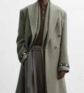 ZARA x NANUSHKA 100% Wool Coat MEDIUM green limited edition leather jacket M 40 - Picture 1 of 5