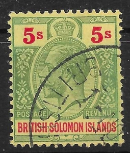 BRITISH SOLOMON IS. SG36a 1920 5/= GREEN & RED ON ORANGE-BUFF USED - Picture 1 of 1