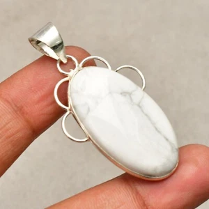 Pendentif bijoux fait main en argent sterling 925 pierre précieuse Howlite 1,77" - Foto 1 di 8