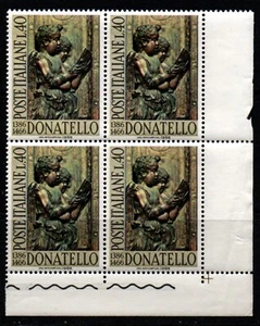 Italy, 1966 "Death of Donatello" 40l sg1165 corner margin block of 4 MNH. - Picture 1 of 1