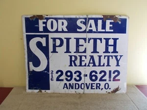 VINTAGE IMMOBILIENSCHILD DOPPELSEITIG METALL SPIETH OHIO ZU VERKAUFEN - Bild 1 von 20