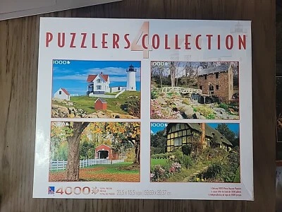 Sure-Lox Puzzlers Collection of 4 1000 Piece Jigsaw Puzzle Light House Barn - Image 1 of 3