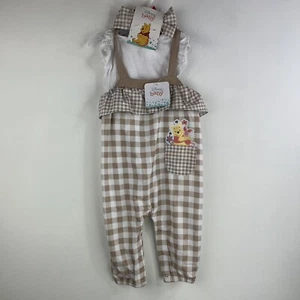 Disney Baby Girl 18 Month 3-Piece Pooh Bear Overall Shirt Headband Set Plaid NWT - Picture 1 of 6