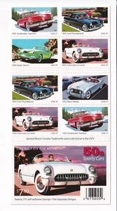 U.S.: Sc #3931-3935, 37c 50s Sporty Cars, Booklet of 20, MNH (3931) - Picture 1 of 2