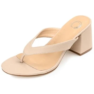 Journee Womens Alika Slip On Block Heel Sandals Taupe - Picture 1 of 10