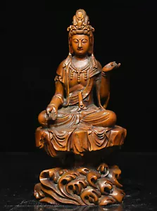 Chinese Buddhism Boxwood Wood Carved GuanYin Kwan-yin Bodhisattva Buddha Statue - Picture 1 of 4