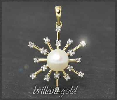 Gold Diamant & 7,2mm Perle Anhänger mit 0,11ct, Damen Gleiter aus 585 Gold - Bild 1 von 4