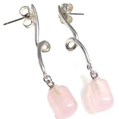 Tiffany & Co. Sterling Silver Rose Quartz Stud Drop Dangle Earrings - Image 1 of 4