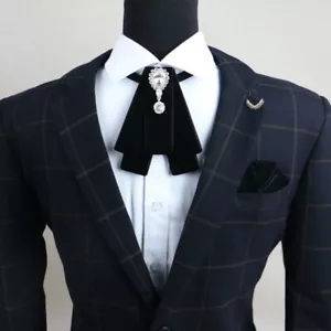 Men Retro Velvet Pre-Tied Crystal Wedding Necktie Neck Bow Tie Charm Collar Chic - Picture 1 of 13