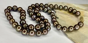 Vintage 6-7mm Chocolate Cultured Pearl 18inch Necklace 14K Gold Clasp Signed CPI - Picture 1 of 14