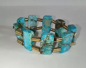 Turquoise Bracelet /Gold Color Plated spring Spacers/Stretches - Picture 1 of 4