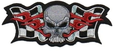 NWOT LETHAL THREAT CHECKERED FLAG SKULL PATCH 6.5.x2.5" ST31009 - Imagem 1 de 2