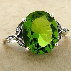 VICTORIAN STYLE 925 STERLING SILVER FILIGREE SIMULATED 3.5 CT PERIDOT RING 1139X - Picture 1 of 5