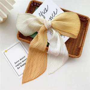 Women Pleated Silk Scarf Satin Long Neckerchief Head NeckWrap Ribbon Bow Scarves - Picture 1 of 39