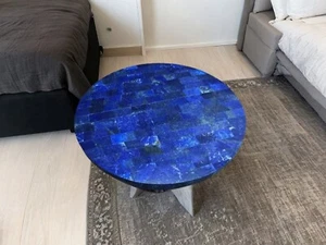 24" Handgefertigte Runde Marmor Couchtischplatte Lapislazuli Zufällige Arbeit Flur Deko - Bild 1 von 9